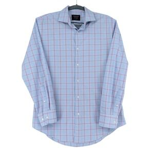 Nordstrom Mens Tech Smart Trim Fit Light Blue Red Plaid‎ Dress Shirt 16 32-33